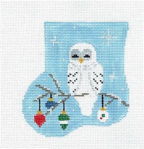 Canvas Set ~ Snowy Owl CANVAS SET handpainted Needlepoint Mini Sock Ornament by Kathy Schenkel