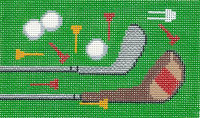 Canvas Insert ~ GOLF SPORTS ~ BD Insert ~ handpainted Needlepoint Canvas ~ Clubs, Tees, Balls 18 mesh LEE