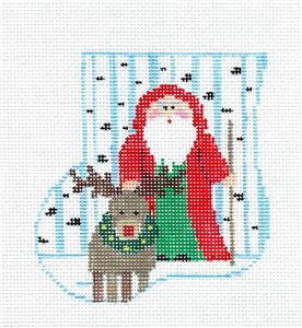 Canvas Set ~ SANTA & RUDOLPH CANVAS SET handpainted Needlepoint Mini Stocking Ornament Kathy Schenkel