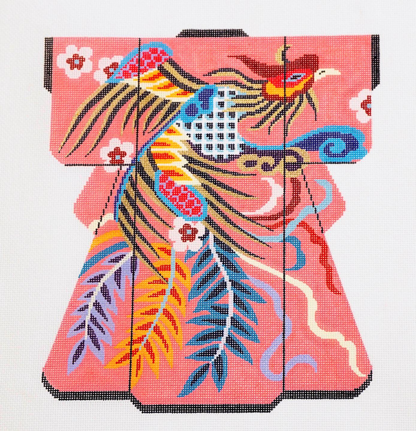 Kimono ~ Elegant PHOENIX BIRD LG. Japanese Kimono handpainted Needlepoint Canvas by LEE