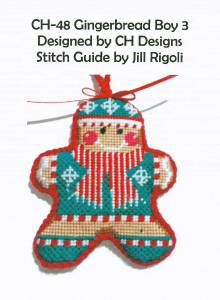 Gingerbread Boy #3 Needlepoint Canvas Ornament and STITCH GUIDE SET by CH Designs from Danji Designs