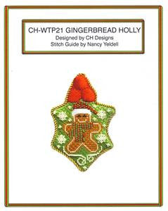 Holly ~ Holly Leaf Gingerbread Man & STITCH GUIDE handpainted 18 Mesh Needlepoint Canvas by CH Designs~ Danji
