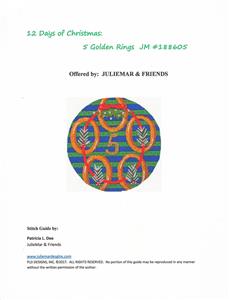 12 Days of Christmas 5 Gold Rings with STITCH GUIDE & HP Needlepoint canvas Juliemar