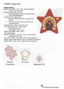STAR ~ Sm. Turkey Star & STITCH GUIDE handpainted Needlepoint Ornament Canvas by Kathy Schenkel