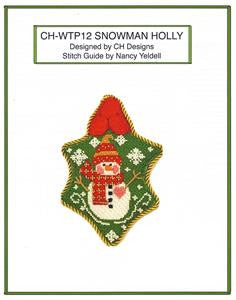 Holly ~ Holly Leaf with Snowman with Heart & STITCH GUIDE handpainted Needlepoint Canvas by CH Designs ~ Danji
