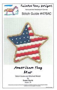 STAR ~ American Flag Star & STITCH GUIDE handpainted 18 Mesh Needlepoint Canvas by Painted Pony