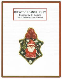 Holly ~ Holly Leaf with Santa & STITCH GUIDE handpainted Needlepoint Canvas by CH Designs ~ Danji