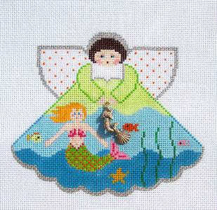 Angel ~ Mermaid Angel & Charms handpainted 18 Mesh Needlepoint Ornament Canvas by Painted Pony