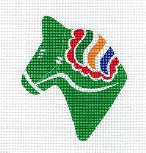Canvas ~ DALA HORSE Portrait Green Multi-Color HP Needlepoint Canvas Pepperberry Designs