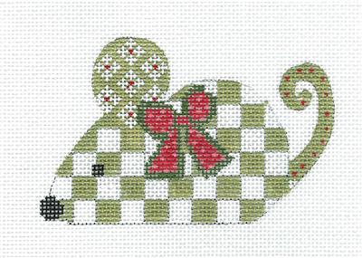 Christmas Mouse ~ Green Checked Mouse handpainted 18 Mesh Needlepoint Canvas by CH Designs ~ Danji