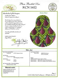 Kelly Clark Pear ~ Plum Bartlett Pears on Green handpainted Needlepoint Canvas & STITCH GUIDE