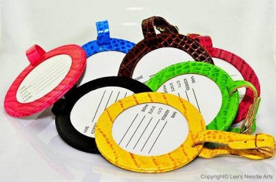 Accessory ~ LUGGAGE ID TAG Green textured Leather for 3" Round Needlepoint Canvas by LEE