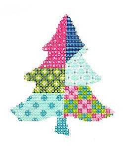 Kelly Clark Tree - Pink Tropics Crazy , Fibers & STITCH GUIDE handpainted Needlepoint Canvas SET