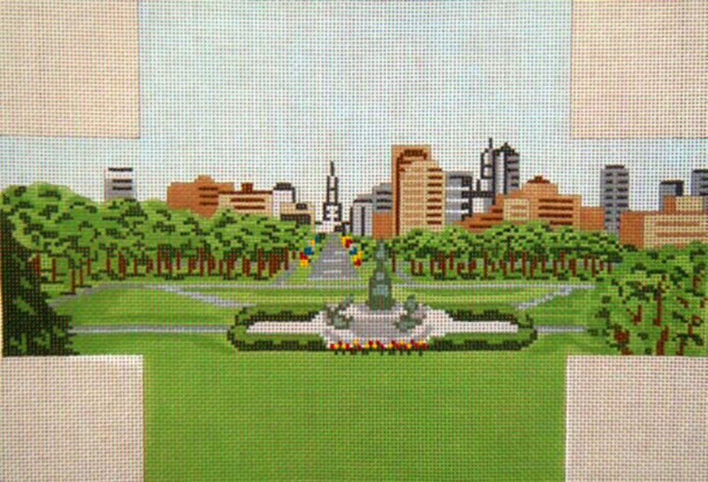 Brick Cover~Philadelphia City Hall & Skyline handpainted Needlepoint Canvas~by Needle Crossings