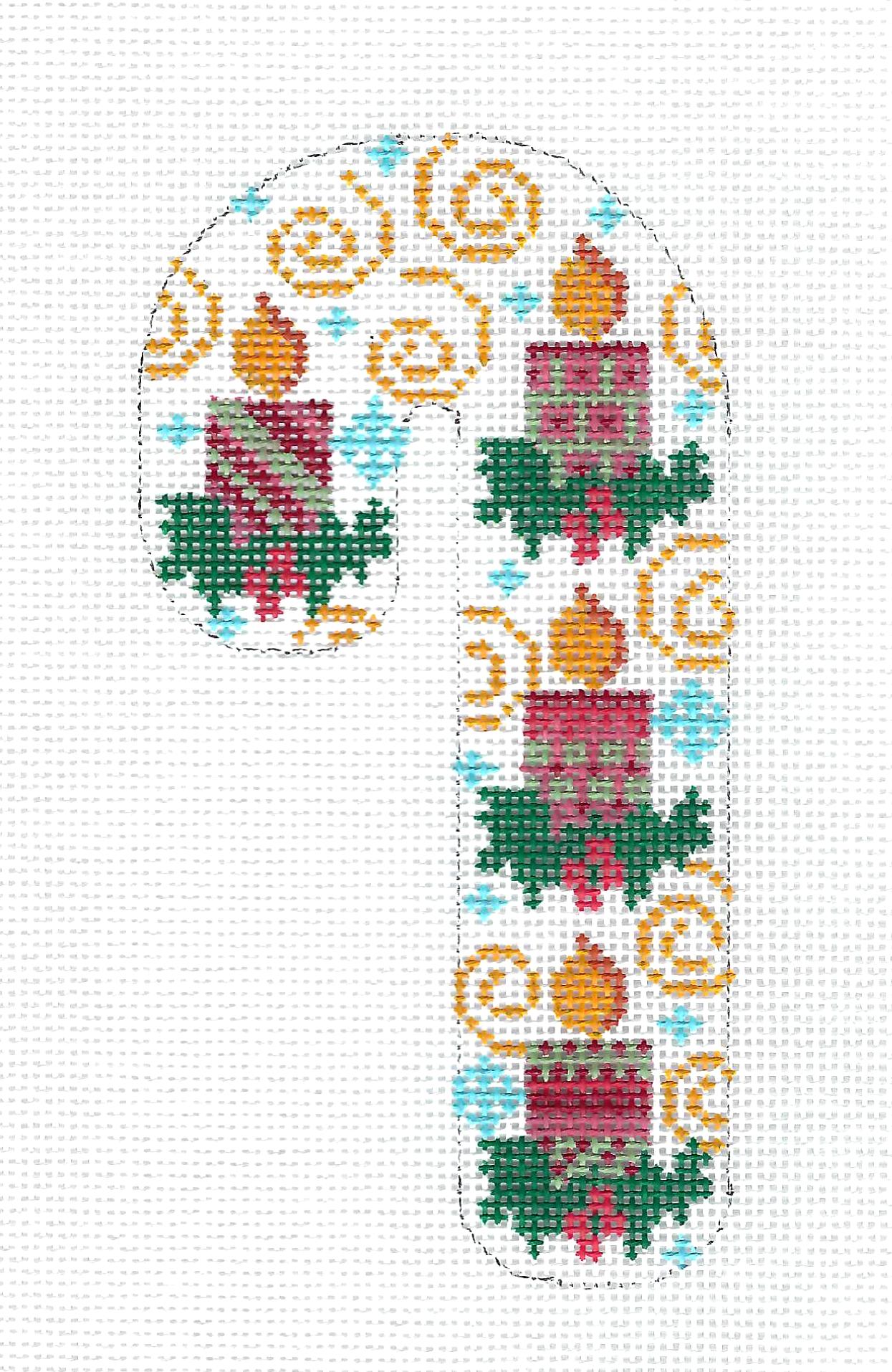 Candy Cane ~ 4 Candles & Holly Medium Candy Cane handpainted Needlepoint Canvas by CH Designs ~Danji