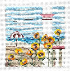 Canvas ~ Sunflower Beach handpainted 18 Mesh 4" Sq. Needlepoint Canvas by Needle Crossings