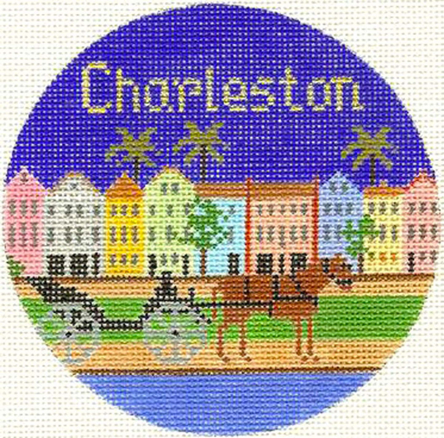 Round ~ CHARLESTON, SOUTH CAROLINA 18 Mesh handpainted 4.25" Needlepoint Canvas by Silver Needle