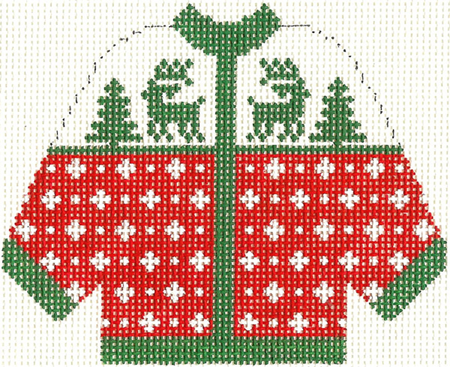 Sweater ~ 2 Reindeer KNITTED CARDIGAN SWEATER handpainted 13 Mesh Needlepoint Canvas Silver Needle