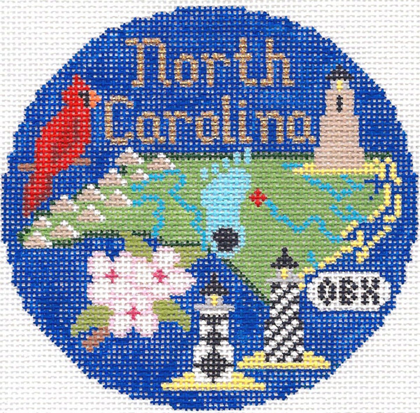 Round ~ North Carolina 4.25" handpainted 18 Mesh Needlepoint Canvas by Silver Needle