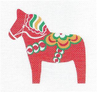 Canvas ~ DALA HORSE Orange Multi-Color handpainted 18 Mesh Needlepoint Canvas Pepperberry Designs
