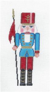Nutcracker ~ Blue Sentry Nutcracker w/ Flag handpainted Needlepoint Ornament by Susan Roberts