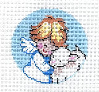 Round ~ Adorable Angel & Lamb handpainted 3" Rd. Needlepoint Ornament Canvas by LEE
