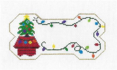 Dog Bone ~ Christmas Tree on a House DOG BONE handpainted Needlepoint Canvas Ornament ~ Danji