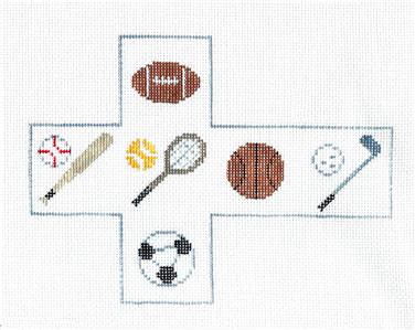 Sports Cube ~ All SPORTS CUBE Ornament handpainted Needlepoint Canvas by Kathy Schenkel