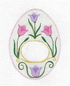 Easter~Pink Tulip Egg for Monogram handpainted Needlepoint Canvas by Raymond Crawford