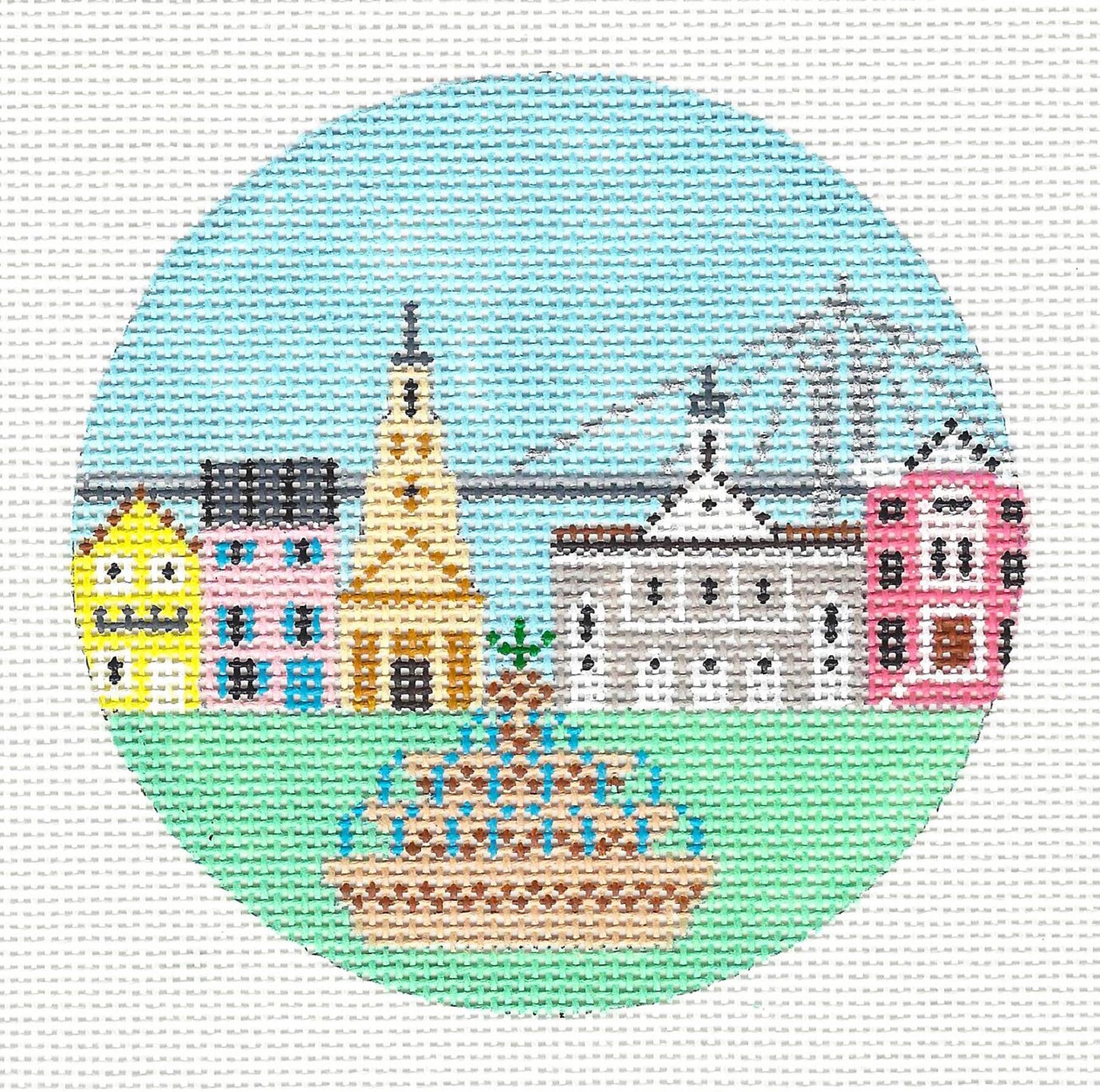 Round~4" South Carolina~ Destination round handpainted Needlepoint Canvas~ by Painted Pony Designs **MAY NEED TO BE SPECIAL ORDERED**