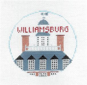 Travel Round ~ WILLIAMSBURG, VIRGINIA handpainted Needlepoint Canvas by Kathy Schenkel