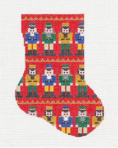 Stocking ~ Nutcracker Mini Stocking on Red handpainted Needlepoint Ornament Silver Needle