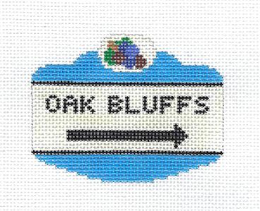Travel Sign ~ OAK BLUFFS, MARTHA'S VINEYARD Sign handpainted Needlepoint Canvas Silver Needle