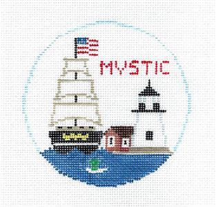 Travel Round ~ MYSTIC, CONNECTICUT handpainted 18 Mesh Needlepoint Canvas by Kathy Schenkel