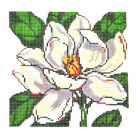 Floral Canvas ~ MAGNOLIA Flower Series 7" by 7" handpainted 12 Mesh Needlepoint Canvas by LEE