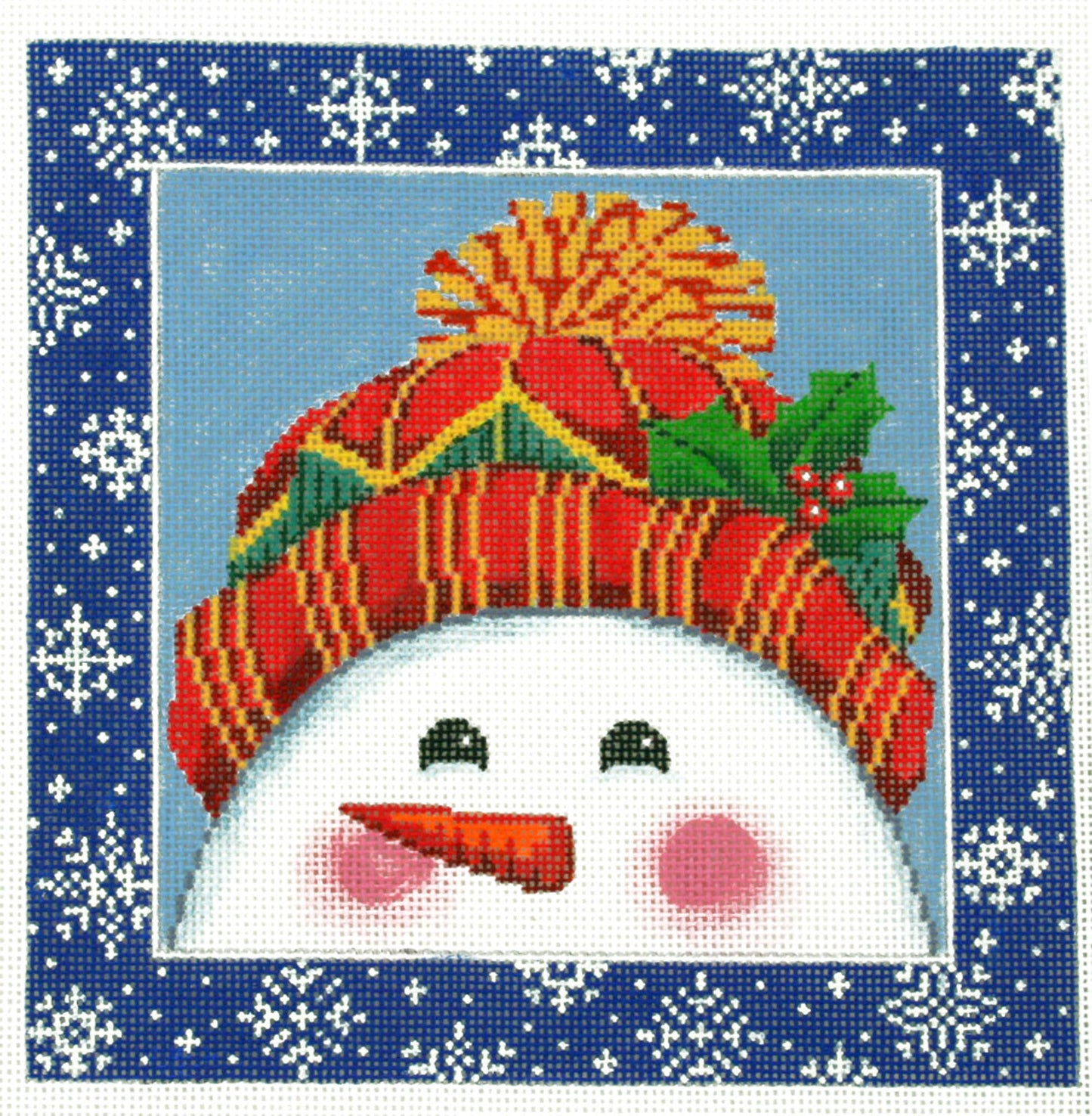 Canvas ~ Holiday Winter Snowman 8" Square handpainted 16 Mesh Needlepoint Canvas by LEE Needle Art