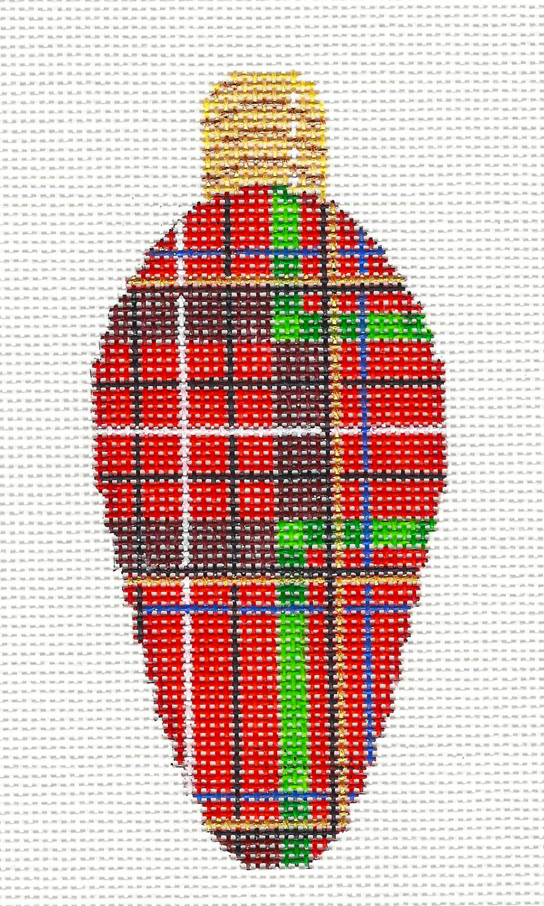 Christmas ~ Royal Stewart Plaid Lightbulb handpainted 18 mesh Needlepoint Ornament Canvas by Associated Talents