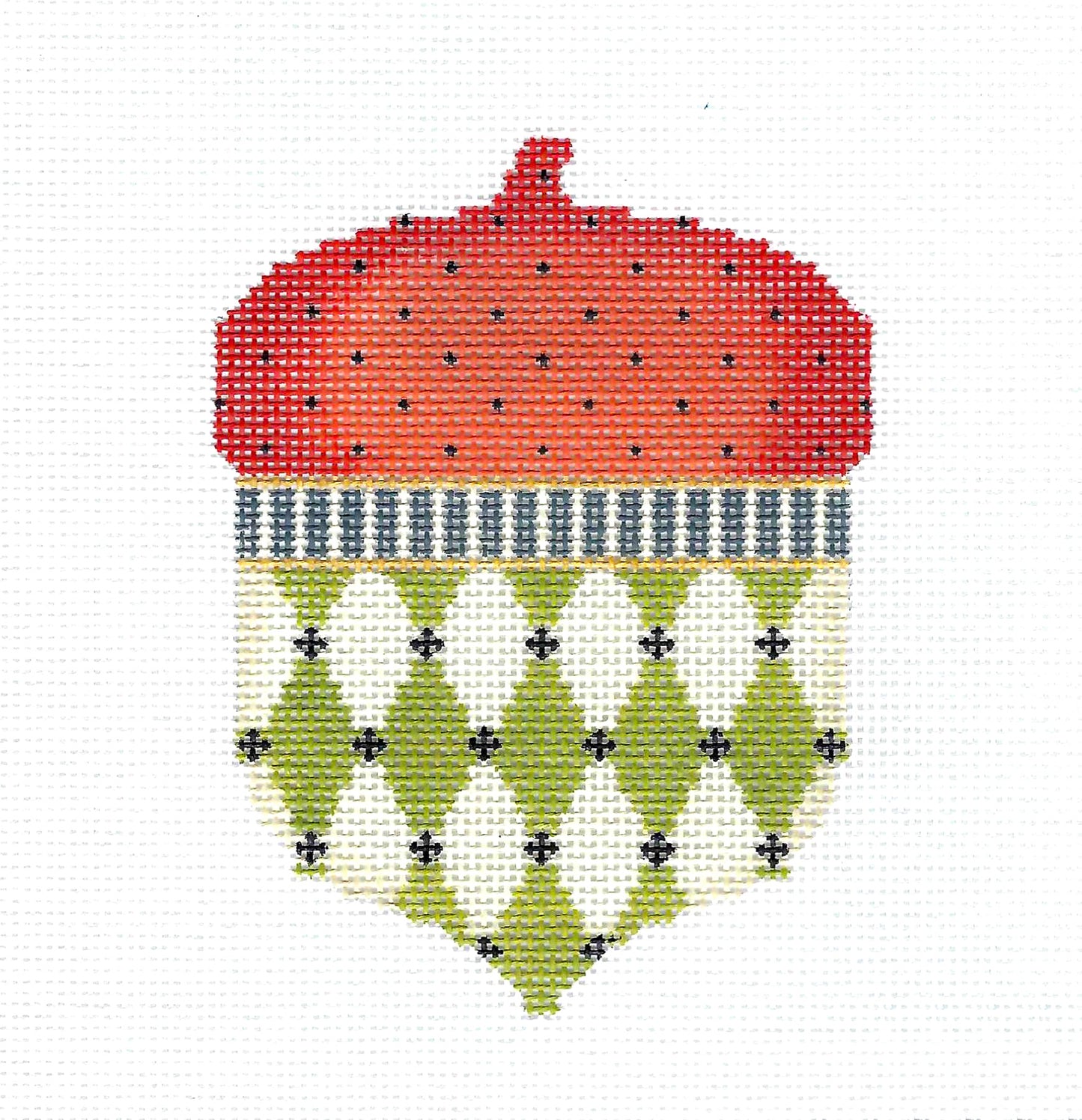 Kelly Clark Acorn ~ Halloween Harlequin Acorn handpainted Needlepoint Ornament Canvas by Kelly Clark