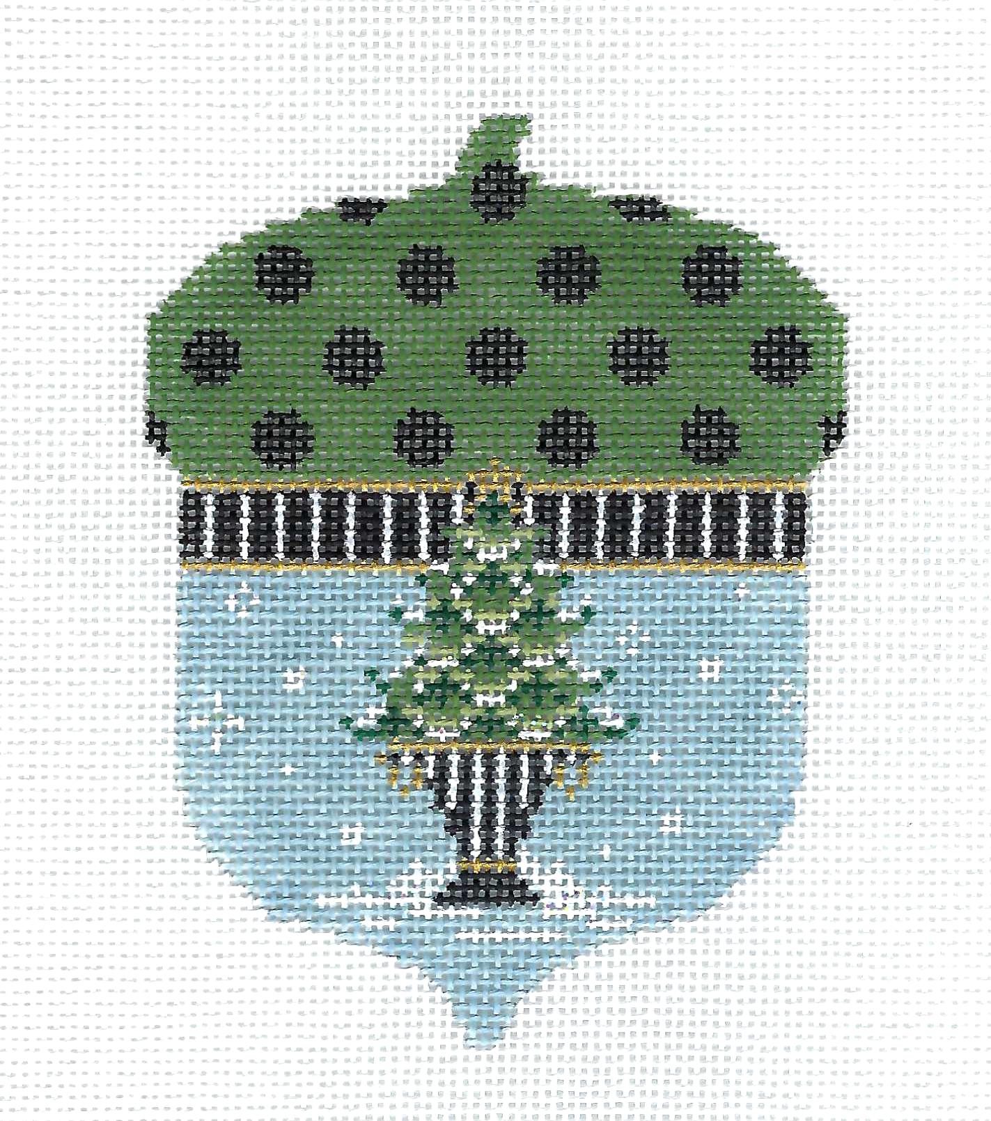 Acorn ~ Christmas Topiary Pine Tree Winter Acorn handpainted Needlepoint Ornament Canvas by Kelly Clark