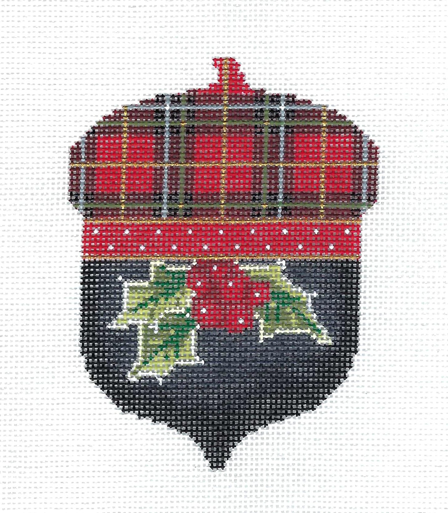 Acorn ~ Christmas Holly & Berry Acorn Design 18 Mesh handpainted Needlepoint Ornament Canvas by Kelly Clark