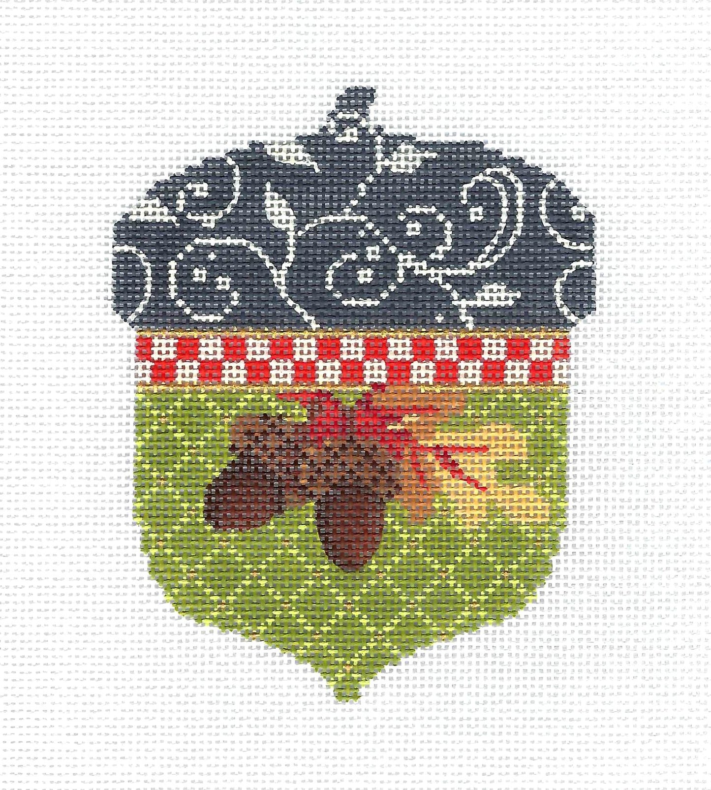 Kelly Clark Acorn ~ Oak Leaf & Acorns Autumn Acorn handpainted Needlepoint Ornament Canvas by Kelly Clark