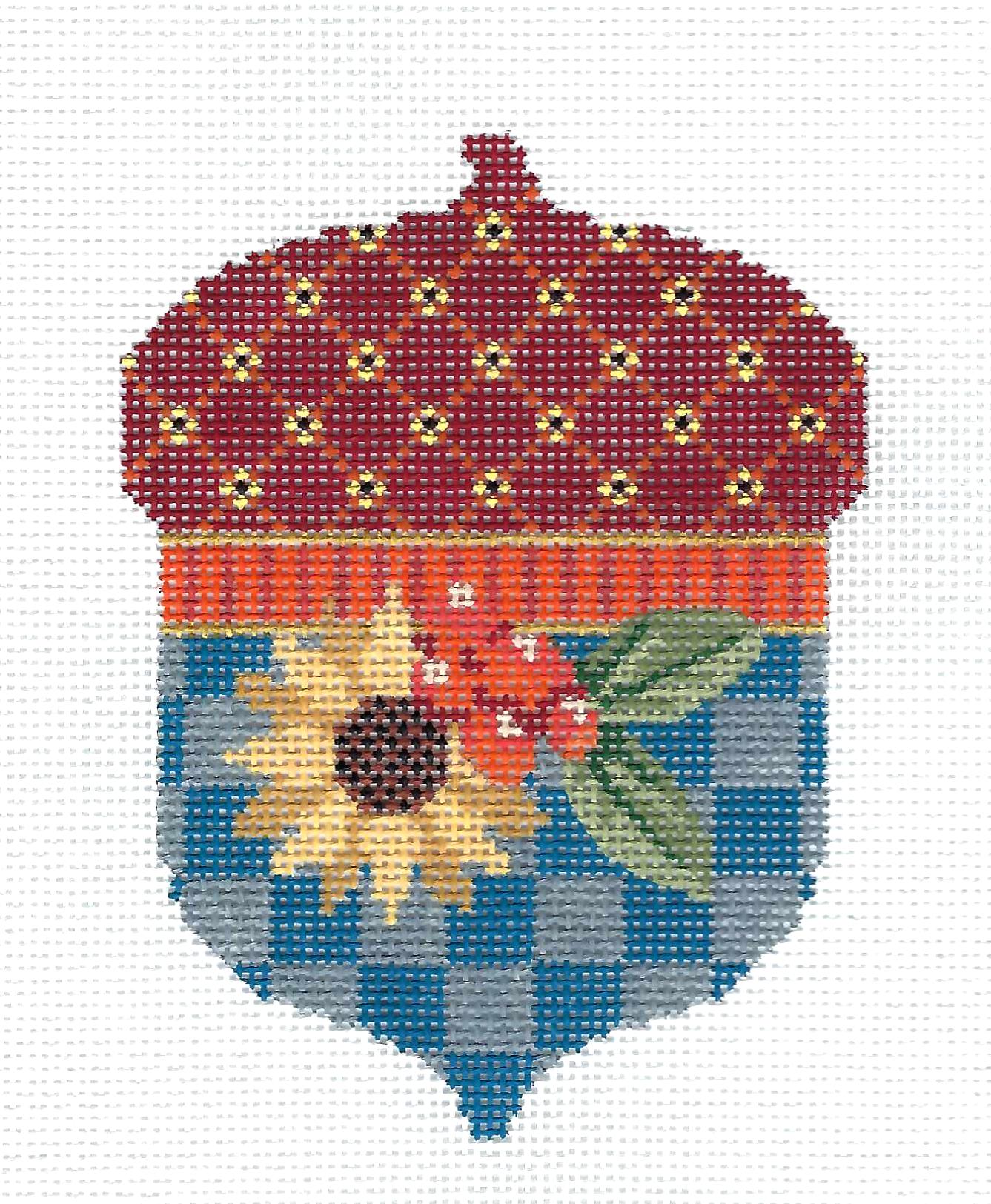 Kelly Clark ~ Sunflower & Berries Autumn Acorn handpainted Needlepoint Canvas by Kelly Clark