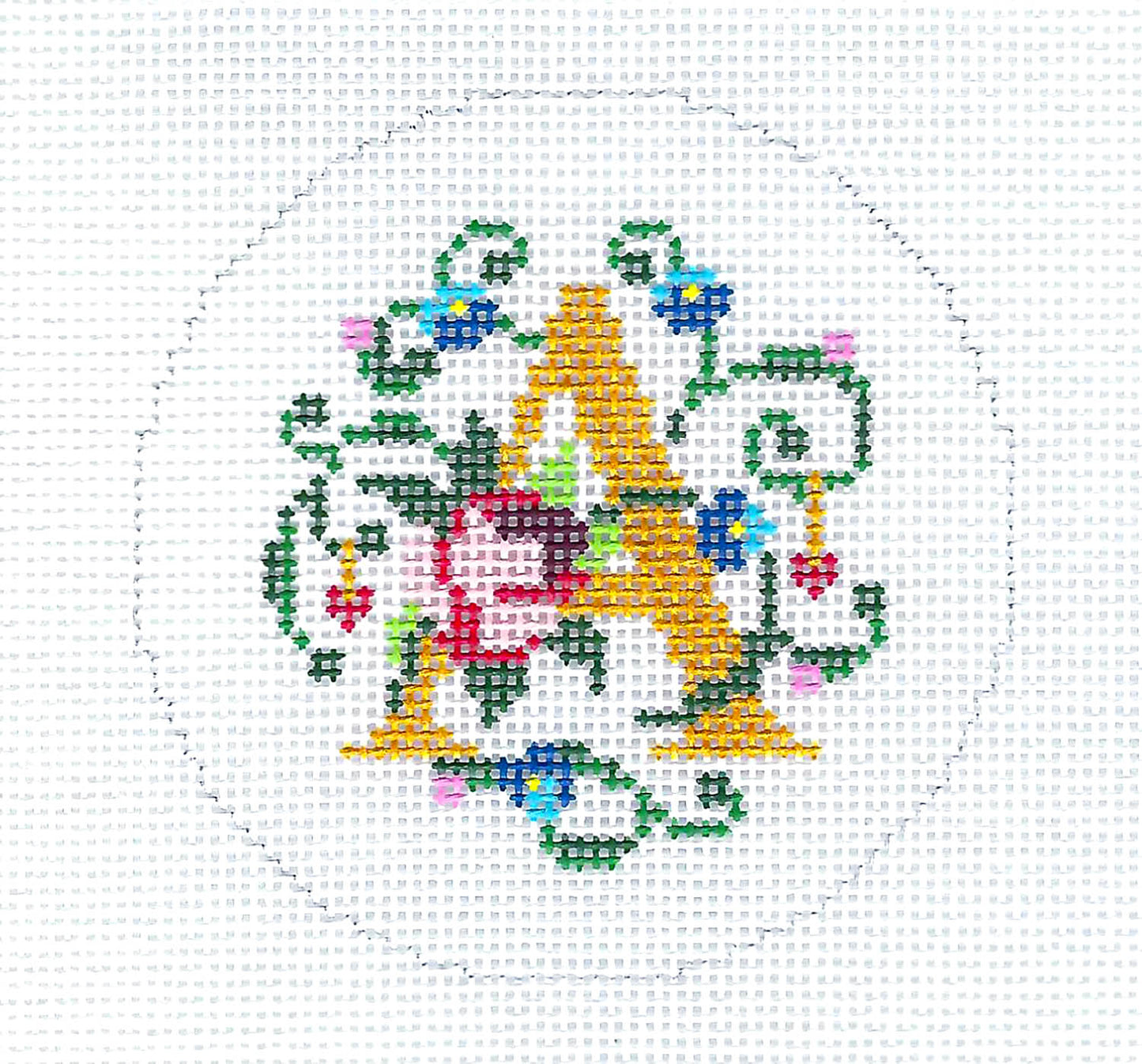 Alphabet ~ Letter "A" Floral Design 18 Mesh handpainted 3" Rd. Needlepoint Canvas by LEE