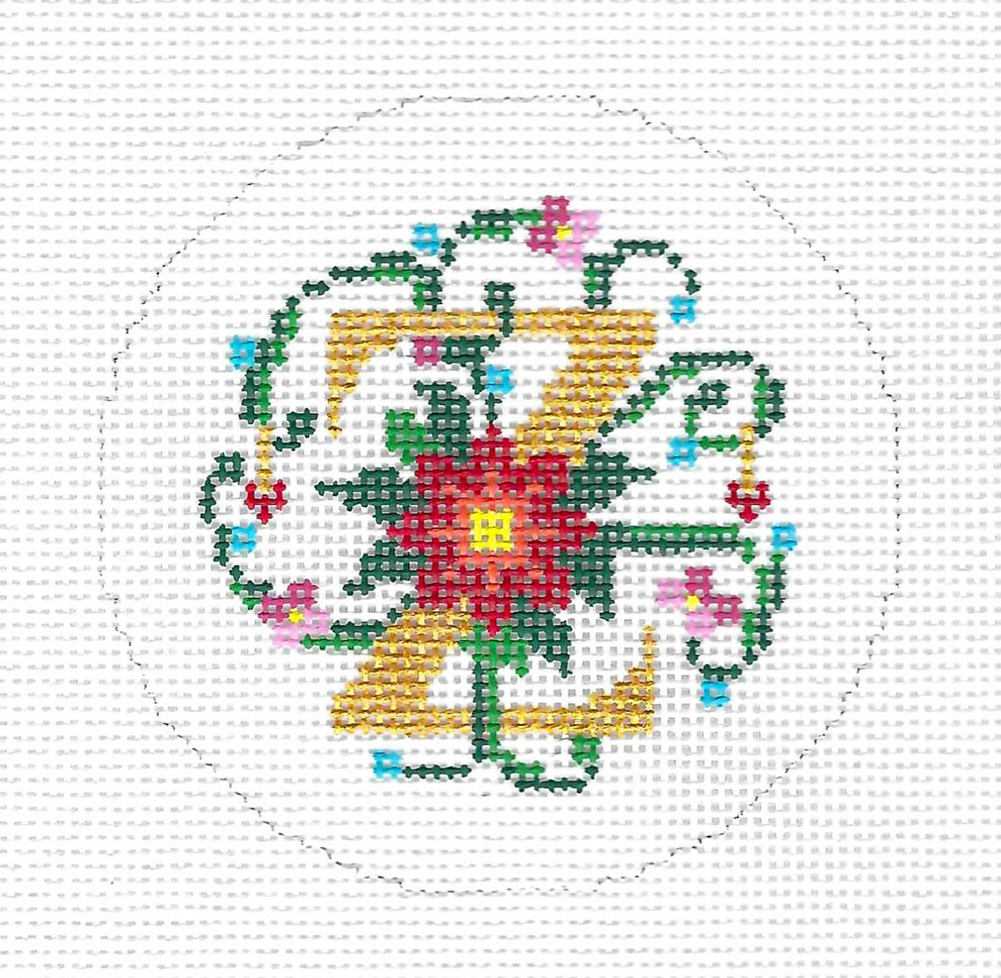 Alphabet ~ Letter "Z" Floral Design handpainted Needlepoint Canvas 3" Rd. 18m by LEE