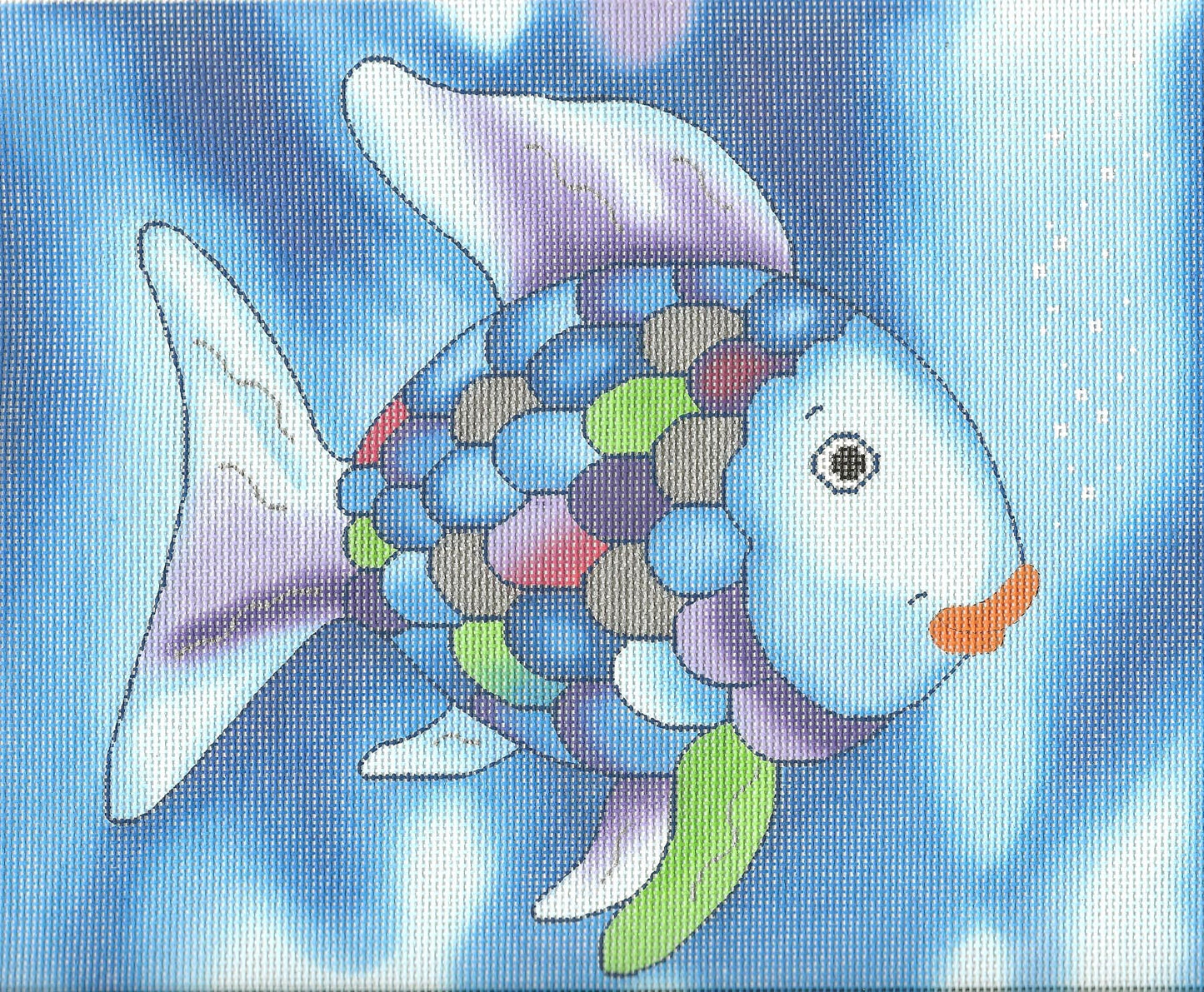 Child's Canvas ~ The RAINBOW FISH handpainted 18 Mesh Needlepoint Canvas BF Series 10" x 8.5" by LEE