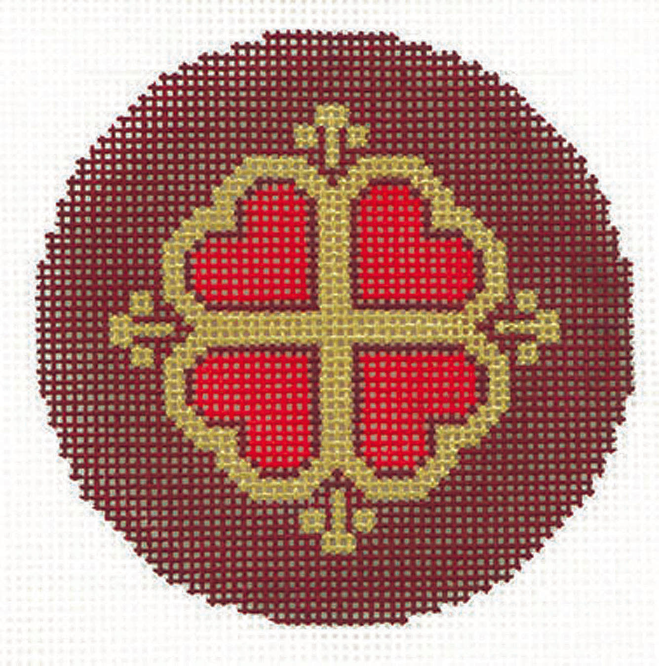 Round ~ 4 Hearts handpainted 3" Rd. 18 Mesh Needlepoint Canvas Ornament or Insert by LEE