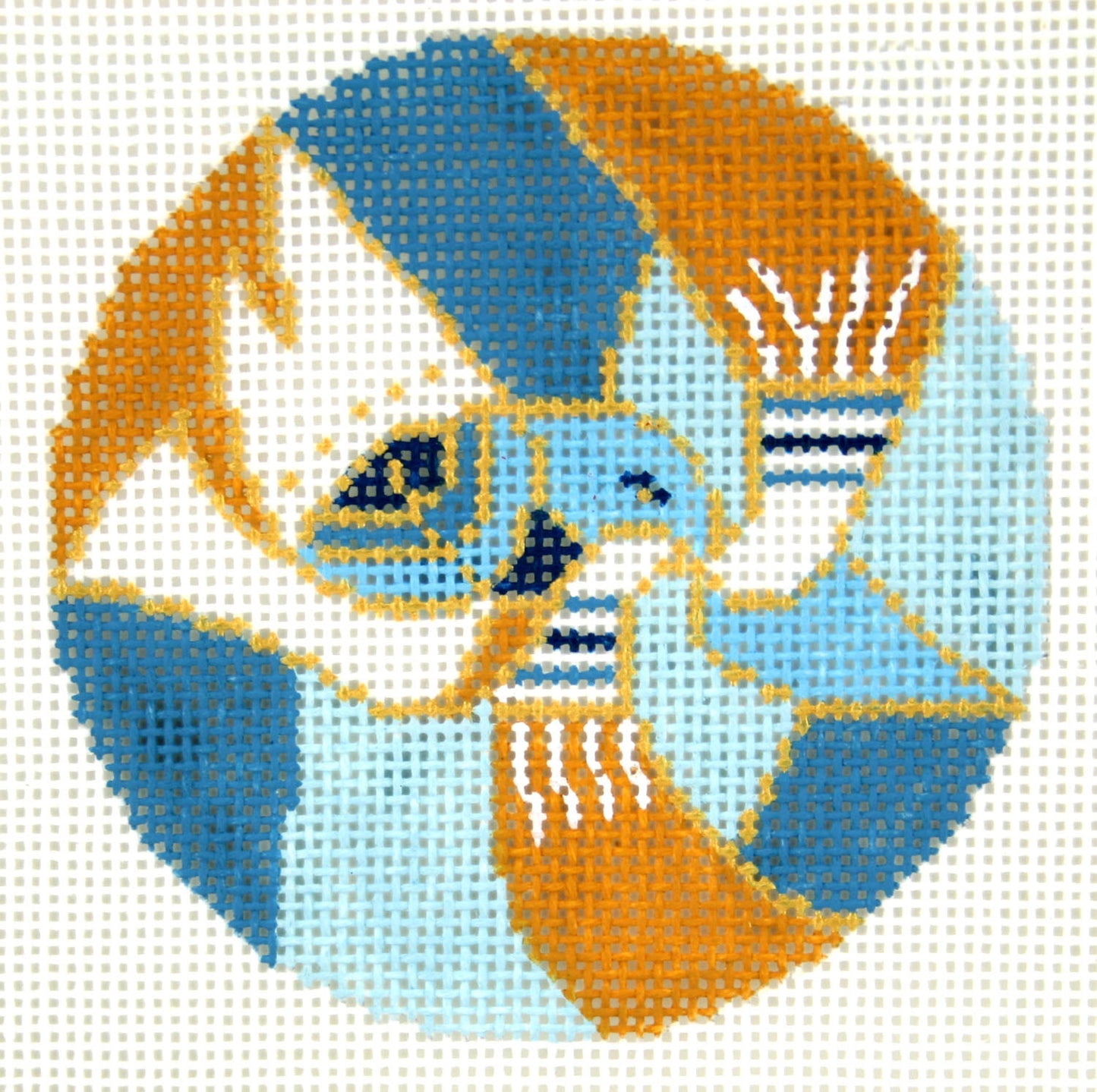 JUDAIC ~ *EXCLUSIVE* ~ Blue, Gold & White Judaic Design 3" Rd. Ornament 18 Mesh handpainted Needlepoint Canvas by LEE