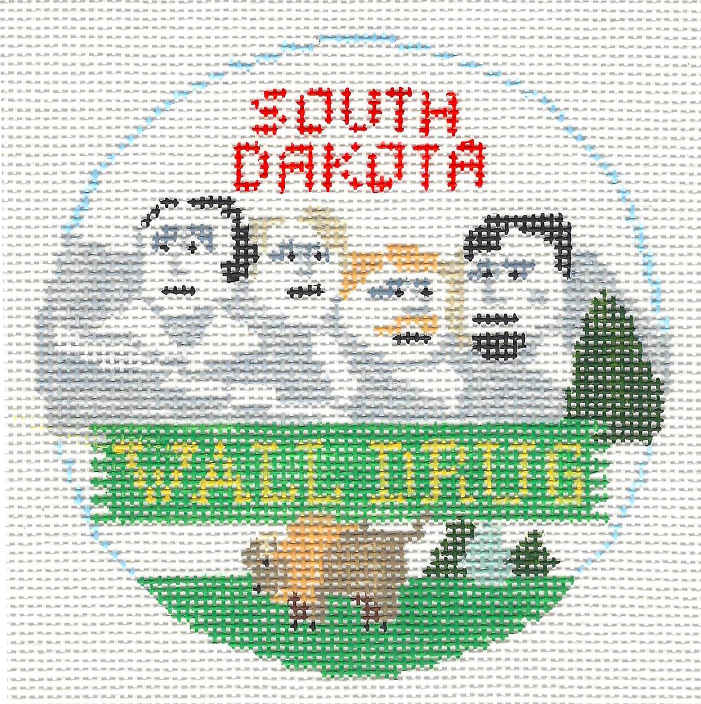 Travel Round ~ South Dakota 18 mesh handpainted 4" Needlepoint Canvas by Kathy Schenkel