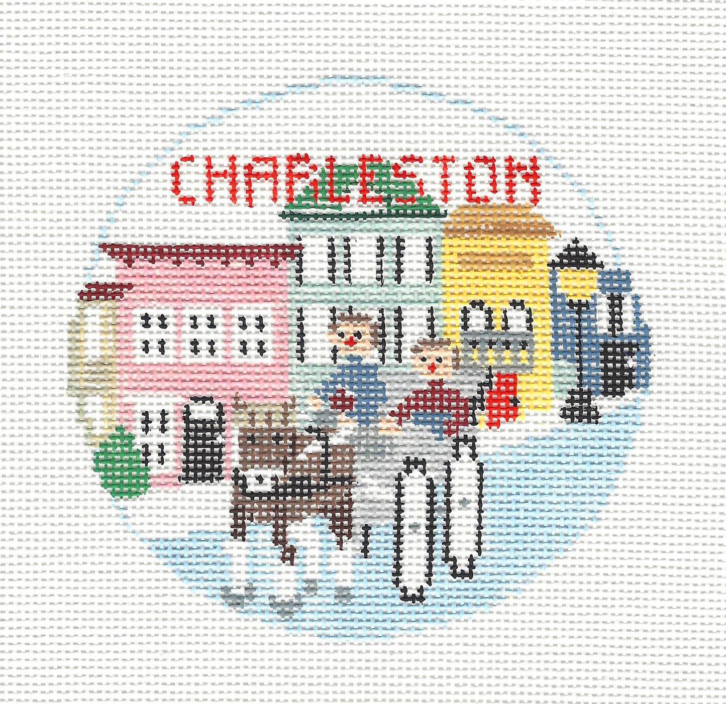Travel Round ~ Charleston, South Carolina 4" Rd. handpainted 18 Mesh Needlepoint Canvas by Kathy Schenkel