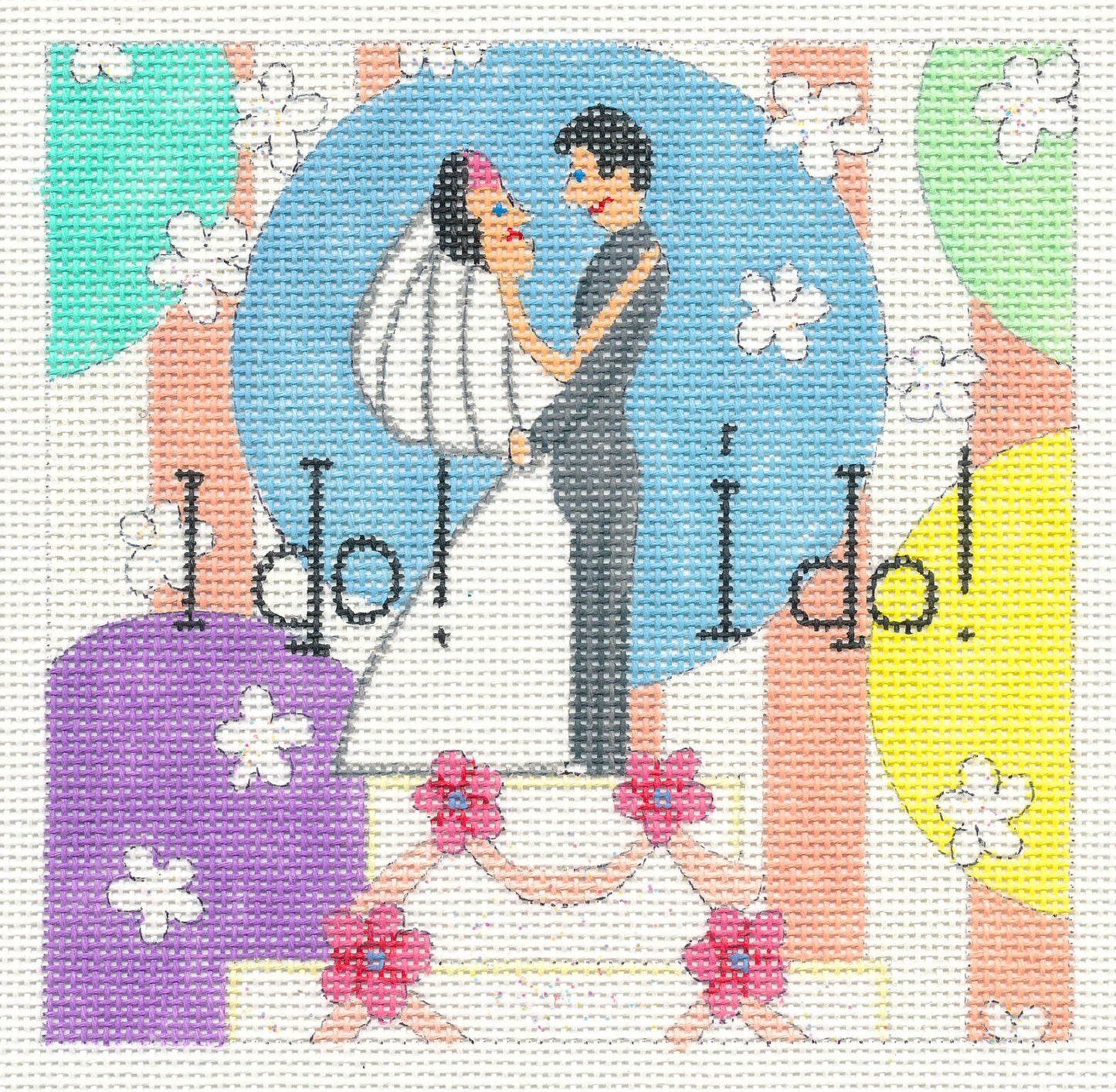Canvas ~ I Do! I Do! Wedding Couple handpainted Needlepoint Canvas by Raymond Crawford